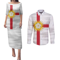 Yorkshire Heritage Personalized Couples Matching Puletasi and Long Sleeve Button Shirt West Yorkshire White Rose - Wonder Print Shop