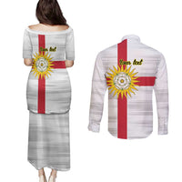 Yorkshire Heritage Personalized Couples Matching Puletasi and Long Sleeve Button Shirt West Yorkshire White Rose - Wonder Print Shop