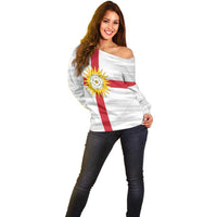 Yorkshire Heritage Personalized Off Shoulder Sweater West Yorkshire White Rose - Wonder Print Shop