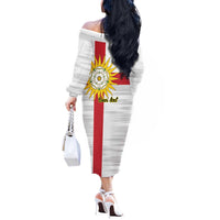 Yorkshire Heritage Personalized Off The Shoulder Long Sleeve Dress West Yorkshire White Rose - Wonder Print Shop