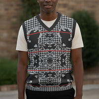 Charcoal Black Hearts Crown Traditional Geometry Christmas Knitted V-Neck Vest Seanamarena Basotho Blanket Inspired