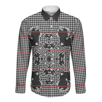 Charcoal Black Hearts Crown Traditional Geometry Long Sleeve Button Shirt Seanamarena Basotho Blanket Inspired