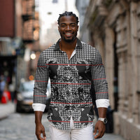 Charcoal Black Hearts Crown Traditional Geometry Long Sleeve Button Shirt Seanamarena Basotho Blanket Inspired