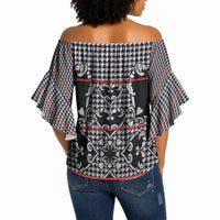 Charcoal Black Hearts Crown Traditional Geometry Off Shoulder Wrap Waist Top Seanamarena Basotho Blanket Inspired