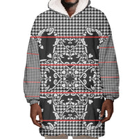 Charcoal Black Hearts Crown Traditional Geometry Wearable Blanket Hoodie Seanamarena Basotho Blanket Inspired