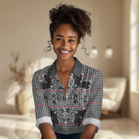 Charcoal Black Hearts Crown Traditional Geometry Women Casual Shirt Seanamarena Basotho Blanket Inspired