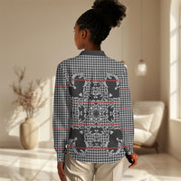 Charcoal Black Hearts Crown Traditional Geometry Women Casual Shirt Seanamarena Basotho Blanket Inspired