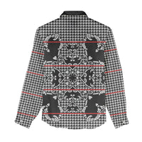 Charcoal Black Hearts Crown Traditional Geometry Women Casual Shirt Seanamarena Basotho Blanket Inspired