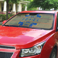 Cobalt Blue Hearts Crown Traditional Geometry Auto Sun Shade Seanamarena Basotho Blanket Inspired