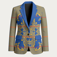 Cobalt Blue Hearts Crown Traditional Geometry Blazer Seanamarena Basotho Blanket Inspired