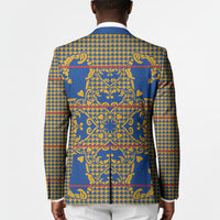 Cobalt Blue Hearts Crown Traditional Geometry Blazer Seanamarena Basotho Blanket Inspired