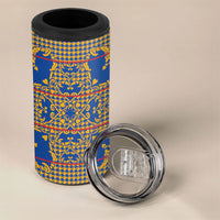 Cobalt Blue Hearts Crown Traditional Geometry 4 in 1 Can Cooler Tumbler Seanamarena Basotho Blanket Inspired