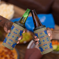 Cobalt Blue Hearts Crown Traditional Geometry 4 in 1 Can Cooler Tumbler Seanamarena Basotho Blanket Inspired