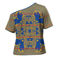 Cobalt Blue Hearts Crown Traditional Geometry Cross Shoulder Shirt Seanamarena Basotho Blanket Inspired