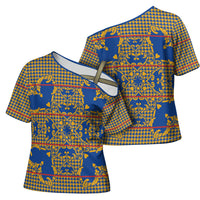 Cobalt Blue Hearts Crown Traditional Geometry Cross Shoulder Shirt Seanamarena Basotho Blanket Inspired