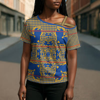 Cobalt Blue Hearts Crown Traditional Geometry Cross Shoulder Shirt Seanamarena Basotho Blanket Inspired