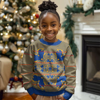 Cobalt Blue Hearts Crown Traditional Geometry Kid Ugly Christmas Sweater Seanamarena Basotho Blanket Inspired