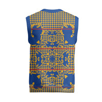 Cobalt Blue Hearts Crown Traditional Geometry Christmas Knitted V-Neck Vest Seanamarena Basotho Blanket Inspired