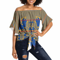Cobalt Blue Hearts Crown Traditional Geometry Off Shoulder Wrap Waist Top Seanamarena Basotho Blanket Inspired