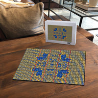 Cobalt Blue Hearts Crown Traditional Geometry Puzzle Seanamarena Basotho Blanket Inspired