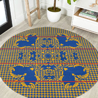 Cobalt Blue Hearts Crown Traditional Geometry Round Carpet Seanamarena Basotho Blanket Inspired