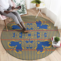 Cobalt Blue Hearts Crown Traditional Geometry Round Carpet Seanamarena Basotho Blanket Inspired