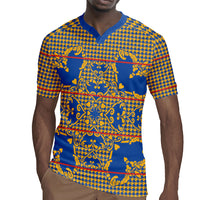 Cobalt Blue Hearts Crown Traditional Geometry Rugby Jersey Seanamarena Basotho Blanket Inspired