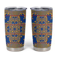 Cobalt Blue Hearts Crown Traditional Geometry Tumbler Cup Seanamarena Basotho Blanket Inspired