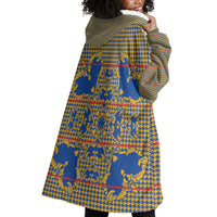 Cobalt Blue Hearts Crown Traditional Geometry Wearable Blanket Hoodie Seanamarena Basotho Blanket Inspired