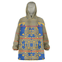 Cobalt Blue Hearts Crown Traditional Geometry Wearable Blanket Hoodie Seanamarena Basotho Blanket Inspired