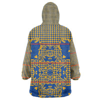 Cobalt Blue Hearts Crown Traditional Geometry Wearable Blanket Hoodie Seanamarena Basotho Blanket Inspired