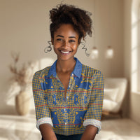 Cobalt Blue Hearts Crown Traditional Geometry Women Casual Shirt Seanamarena Basotho Blanket Inspired