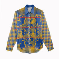 Cobalt Blue Hearts Crown Traditional Geometry Women Casual Shirt Seanamarena Basotho Blanket Inspired