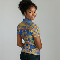 Cobalt Blue Hearts Crown Traditional Geometry Women Polo Shirt Seanamarena Basotho Blanket Inspired
