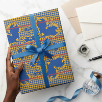 Cobalt Blue Hearts Crown Traditional Geometry Wrapping Paper Seanamarena Basotho Blanket Inspired