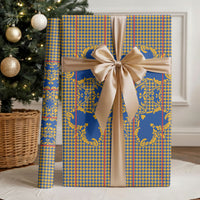 Cobalt Blue Hearts Crown Traditional Geometry Wrapping Paper Seanamarena Basotho Blanket Inspired
