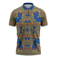 Cobalt Blue Hearts Crown Traditional Geometry Zipper Polo Shirt Seanamarena Basotho Blanket Inspired