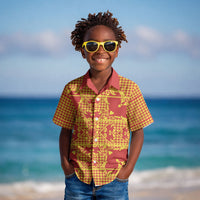 Scarlet Red Hearts Crown Traditional Geometry Kid Hawaiian Shirt Seanamarena Basotho Blanket Inspired