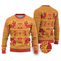Scarlet Red Hearts Crown Traditional Geometry Ugly Christmas Sweater Seanamarena Basotho Blanket Inspired