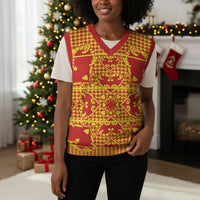 Scarlet Red Hearts Crown Traditional Geometry Christmas Knitted V-Neck Vest Seanamarena Basotho Blanket Inspired