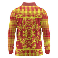 Scarlet Red Hearts Crown Traditional Geometry Long Sleeve Polo Shirt Seanamarena Basotho Blanket Inspired