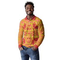Scarlet Red Hearts Crown Traditional Geometry Long Sleeve Polo Shirt Seanamarena Basotho Blanket Inspired