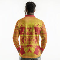 Scarlet Red Hearts Crown Traditional Geometry Long Sleeve Polo Shirt Seanamarena Basotho Blanket Inspired