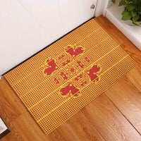 Scarlet Red Hearts Crown Traditional Geometry Rubber Doormat Seanamarena Basotho Blanket Inspired