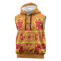 Scarlet Red Hearts Crown Traditional Geometry Sleeveless Hoodie Seanamarena Basotho Blanket Inspired
