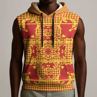 Scarlet Red Hearts Crown Traditional Geometry Sleeveless Hoodie Seanamarena Basotho Blanket Inspired