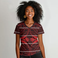 Scarlet Red Khotso Mojalefa Poone Women V-Neck T-Shirt Basotho Khotso Blanket Inspired