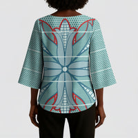Turquoise Khotso Mojalefa Poone Kimono Sleeve Blouse Basotho Khotso Blanket Inspired