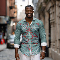 Turquoise Khotso Mojalefa Poone Long Sleeve Button Shirt Basotho Khotso Blanket Inspired