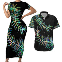 New Zealand Couples Matching Short Sleeve Bodycon Dress and Hawaiian Shirt Aotearoa Silver Fern Mixed Papua Shell Green Vibe LT9 - Wonder Print Shop